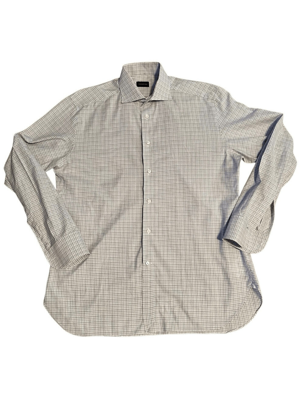 Ermenegildo Zegna Button Down Dress Shirt Plaid Check White Gray Pink 42 16.5